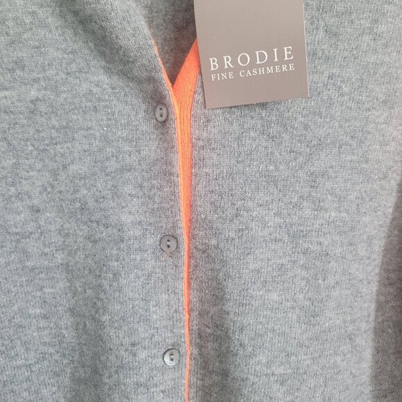 NWT BRODIE Fine Cashmere Women's Color Block Cardi Grey/Neon Orange Size M - Picture 2 of 6